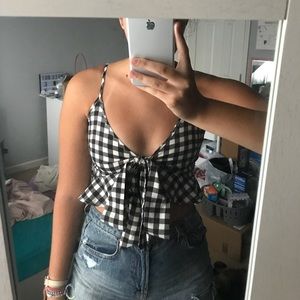 White and black gingham top